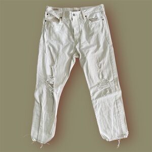 Levis Premium Wedgie Straight Distressed White Jeans Women 32 Actual 33x26